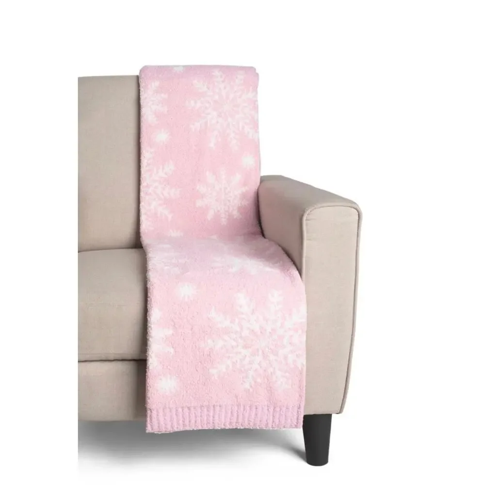 New Magaschoni Reversible Pink & White Snowflake Throw Blanket Christmas Winter